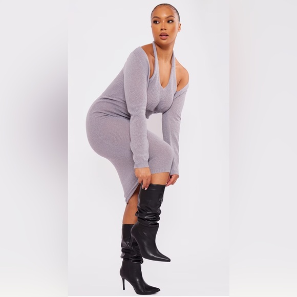 PrettyLittleThing Lavender Off-the-Shoulder Sweater Dress - Picture 3 of 7